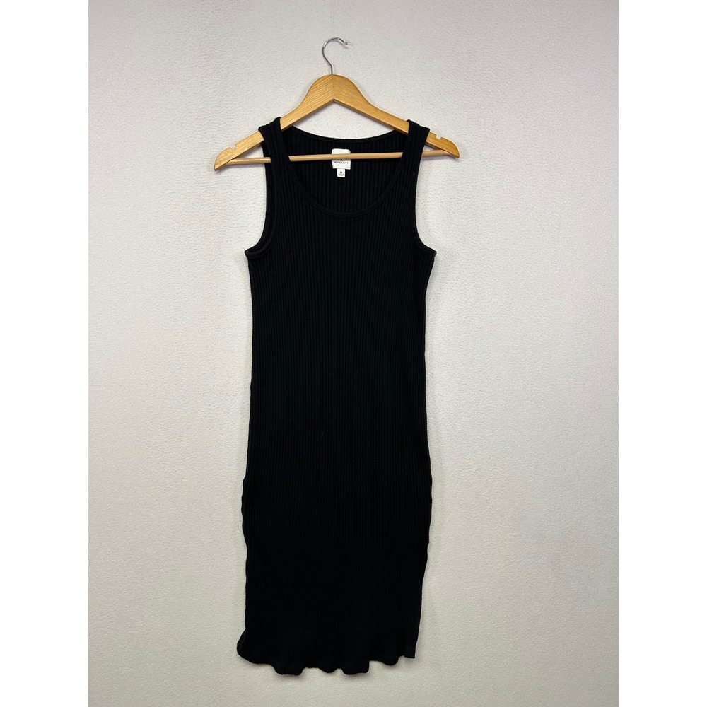 Minimalist GAP Maternity Womens Size M Black Ribbed Bodycon Tank Dress Side Slit